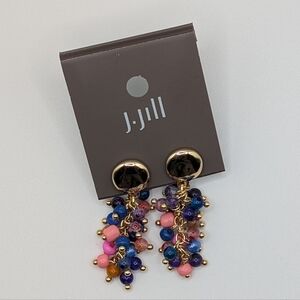 J. Jill Gold Tone Dangly Earrings with Multicolored Pink and Blue Beads NWT